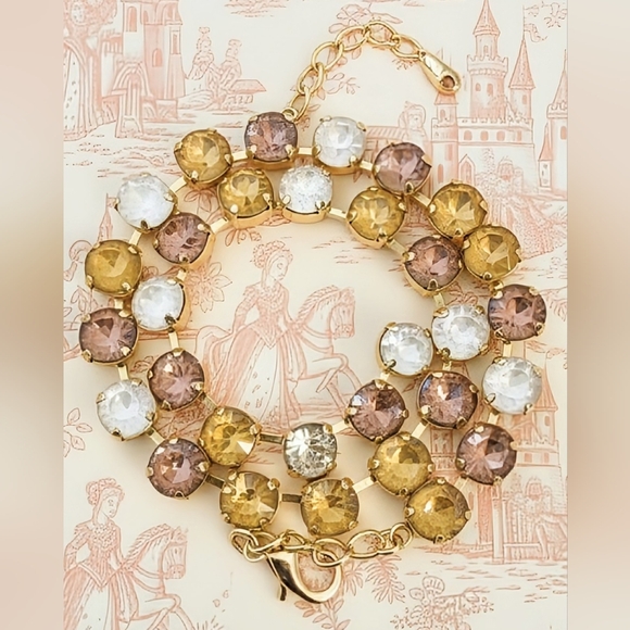 Swarovski Jewelry - Creamy & Coffee Latte Austrian Crystals in Pastel Tennis Necklace in Gold Plated